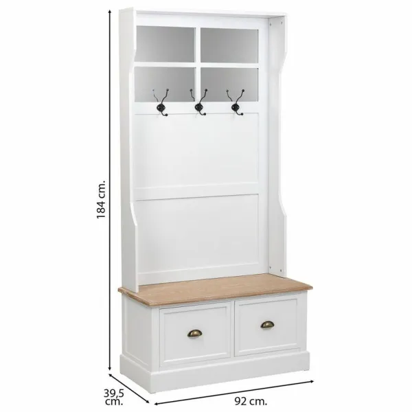 Coat rack with shelf Alexandra House Living White Brown Zinc Alloy MDF Wood 39 x 184 x 92 cm