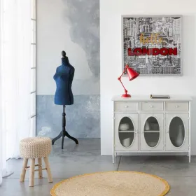 taburete Alexandra House Living Krēmkrāsa Bambuss Ciedra Sūklis Koks MDF 32 x 44 x 32 cm
