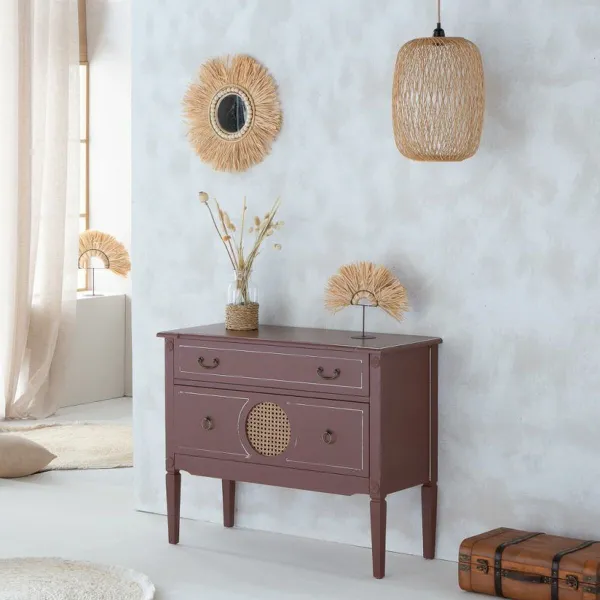 Комод Alexandra House Living Коричневый Натуральный ротанг древесина ели Деревянный MDF 38 x 72 x 88 cm