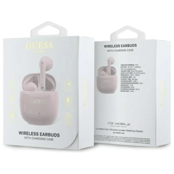 Guess Printed Classic Logo - Bluetooth TWS Headphones + Charging Case (Pink)