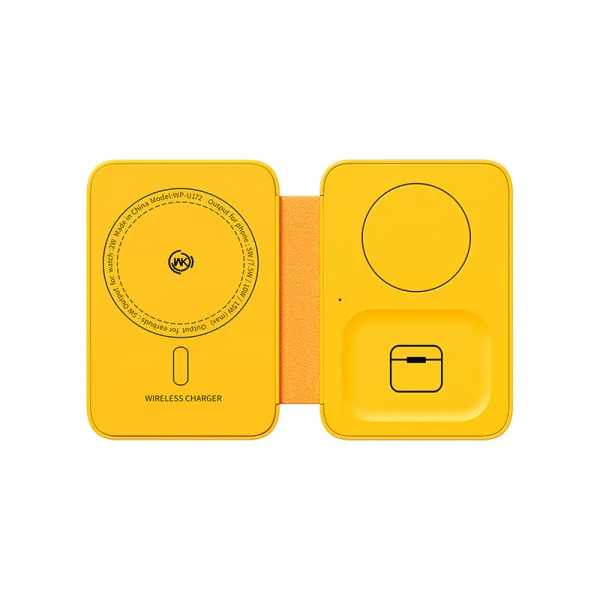WEKOME WP-U172 - 3-in-1 Wireless Charger with MagSafe for iPhone, Apple Watch, and AirPods + Mirror (Yellow)
