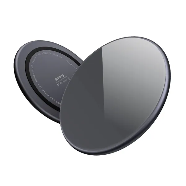 Crong PowerSpot Fast Wireless Charger – Aluminum 15W USB-C Qi Wireless Charger with Tempered Glass Cover (Shadow Black)