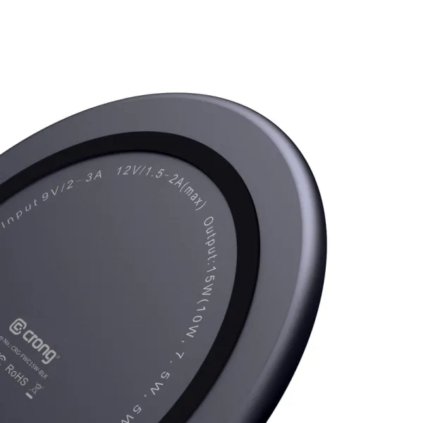 Crong PowerSpot Fast Wireless Charger – Aluminum 15W USB-C Qi Wireless Charger with Tempered Glass Cover (Shadow Black)
