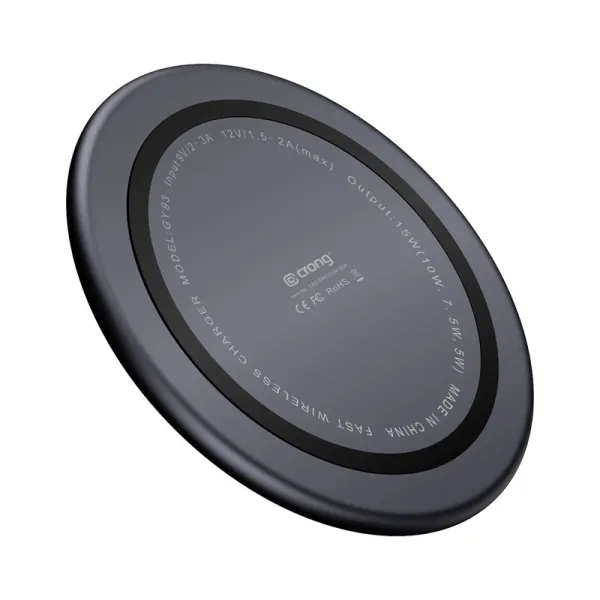 Crong PowerSpot Fast Wireless Charger – Aluminum 15W USB-C Qi Wireless Charger with Tempered Glass Cover (Shadow Black)