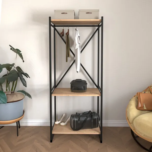 Spintelė Alexandra House Living Bert_AR0360 Juoda Ąžuolas Metalinis Medžio MDP 66 x 160 x 34 cm industrinis 3 Lentynos