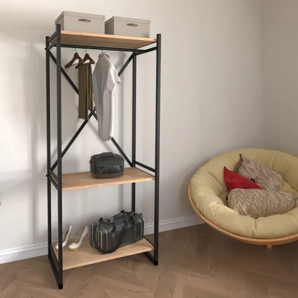 Skapītis Alexandra House Living Bert_AR0360 Melns Дуб Metāls Koks MDP 66 x 160 x 34 cm Industrijski 3 Planken