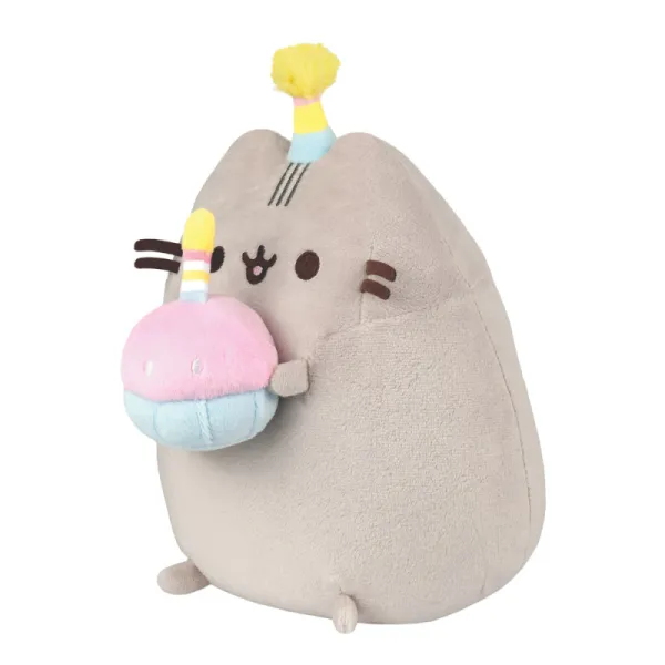 Pusheen - Plush stuffed animal with a birthday hat and a 24 cm cake