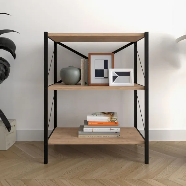 Grāmatu veikals Alexandra House Living Melns Дуб Metāls Koks MDP 66 x 85 x 34 cm Industrijski 3 Planken