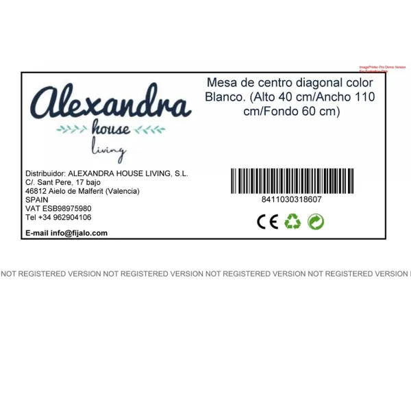 Centrālais galds Alexandra House Living Diagonal Balts Koks MDP 110 x 40 x 60 cm