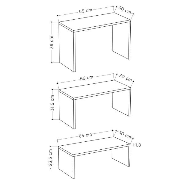 3 galdu komplekts Alexandra House Living Balts Koks MDP 32 x 65 x 30 cm 24 x 65 x 30 cm 39 x 65 x 30 cm