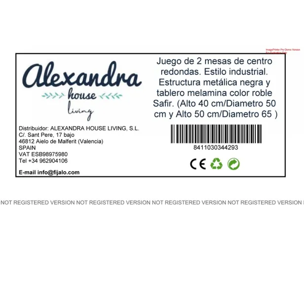 Set of 2 tables Alexandra House Living Black Oak Metal Wood MDP 50 x 40 x 50 cm 65 x 50 x 65 cm