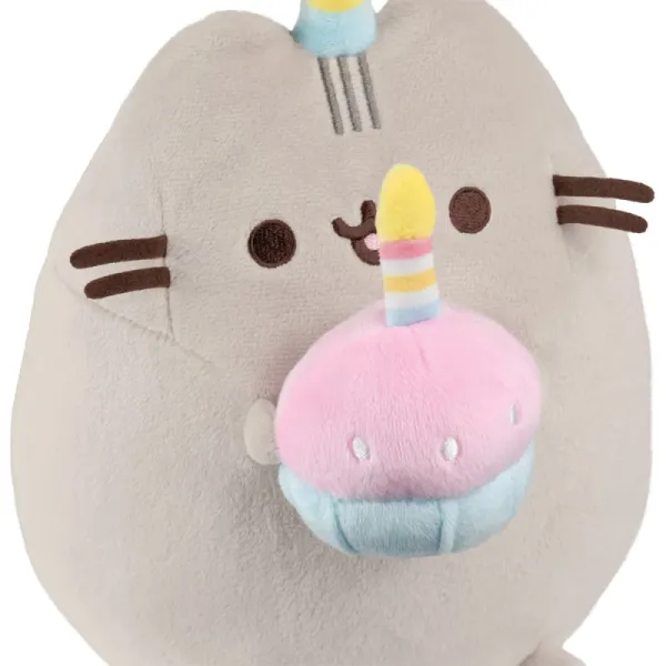 Pusheen - Plush stuffed animal with a birthday hat and a 24 cm cake