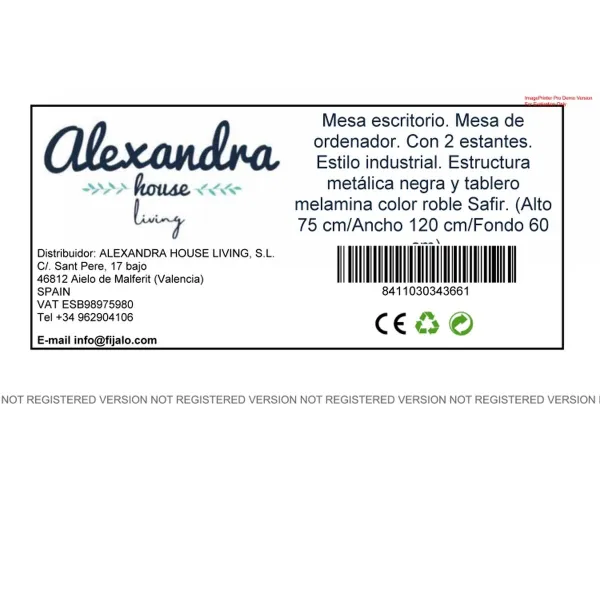 Galds Alexandra House Living Melns Дуб Metāls Koks MDP 120 x 75 x 60 cm Industrijski