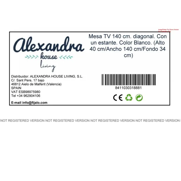TV furniture Alexandra House Living Diagonal White 140 x 40 x 34 cm