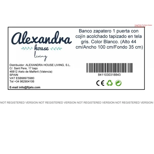 Batų suoliukas Alexandra House Living Balta Pilka 100 x 44 x 35 cm 2 Lentynos 1 durys