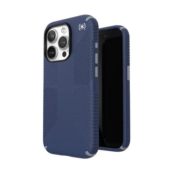 Speck Presidio2 Grip - iPhone 15 Pro Case (Coastal Blue / Dust Gray / White)