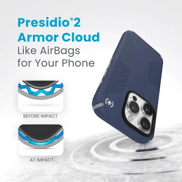 Speck Presidio2 Grip - iPhone 15 Pro Case (Coastal Blue / Dust Gray / White)