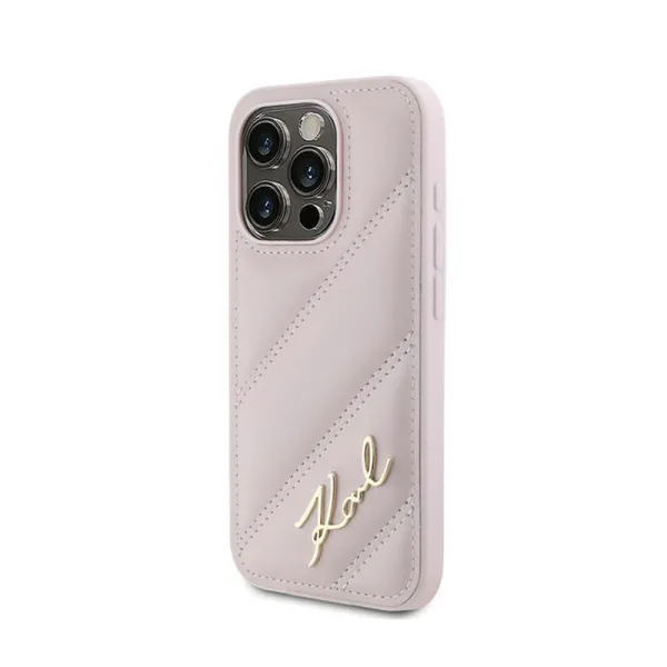 Karl Lagerfeld Diagonal Quilted Script - Case for iPhone 15 Pro Max (Pink)