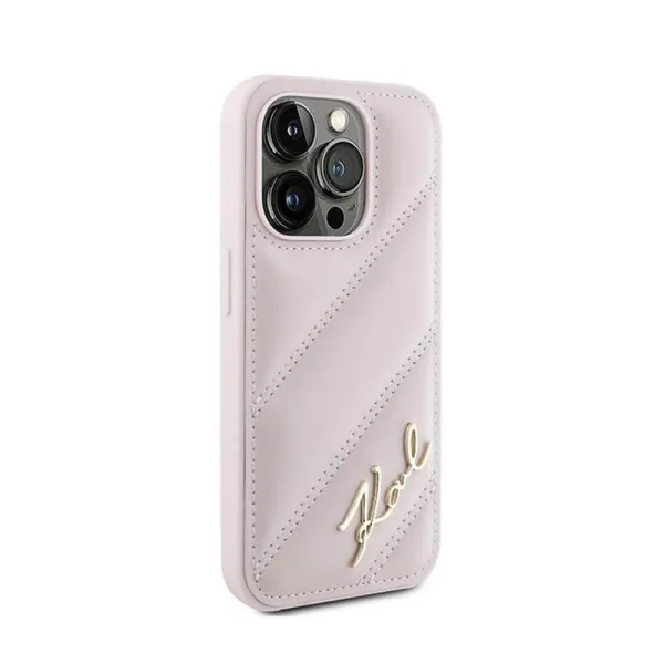 Karl Lagerfeld Diagonal Quilted Script - Case for iPhone 15 Pro Max (Pink)