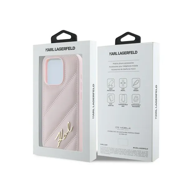 Karl Lagerfeld Diagonal Quilted Script - Case for iPhone 15 Pro Max (Pink)