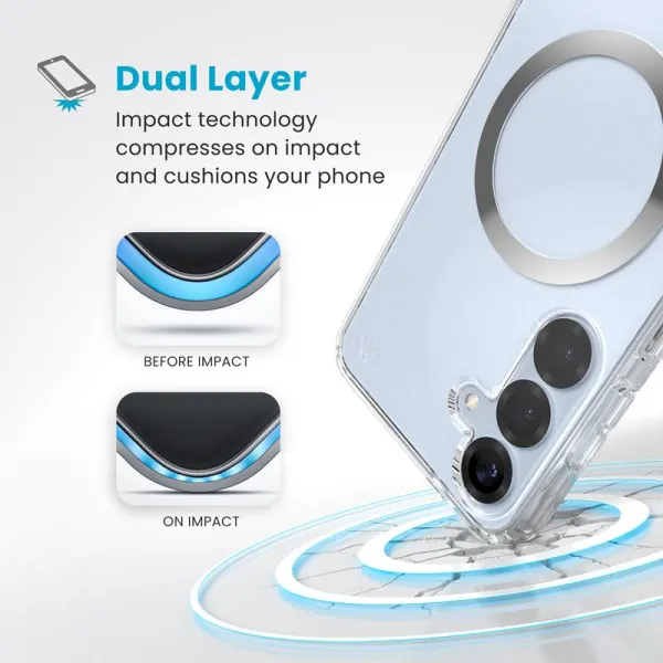 Speck Presidio Perfect-Clear Magnet - Samsung Galaxy S25+ / S24+ MagSafe Case (Clear / Chrome Finish / Serene Silver)