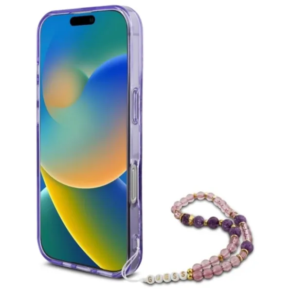 Guess IML Flowers With Pearl Strap MagSafe - Case for iPhone 16 Pro Max (Purple)