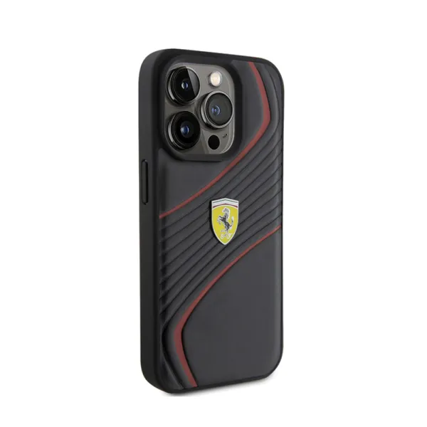 Ferrari Twist Metal Logo - Case for iPhone 15 Pro (Black)