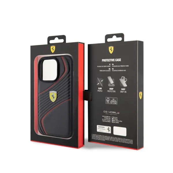 Ferrari Twist Metal Logo - Case for iPhone 15 Pro (Black)