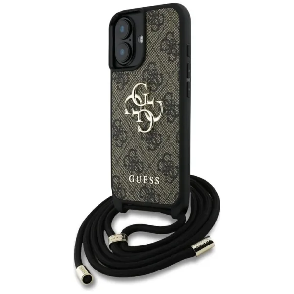 Guess 4G Big Logo Cord Strap Crossbody - Case for iPhone 16 (brown)