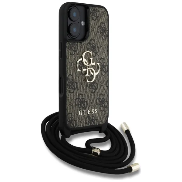 Guess 4G Big Logo Cord Strap Crossbody - Case for iPhone 16 (brown)