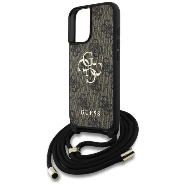 Guess 4G Big Logo Cord Strap Crossbody - Case for iPhone 16 (brown)