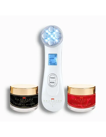 Facial Massager with Radiofrequency, Phototherapy and Electrostimulation Drakefor 9905 White 3 Pieces