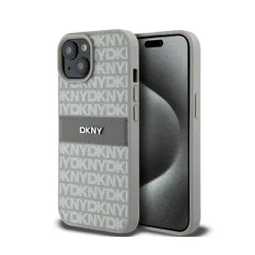 DKNY Leather Mono Stripe & Metal Logo - Case for iPhone 15 / 14 / 13 (beige)