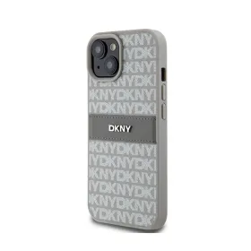 DKNY Leather Mono Stripe & Metal Logo - Case for iPhone 15 / 14 / 13 (beige)