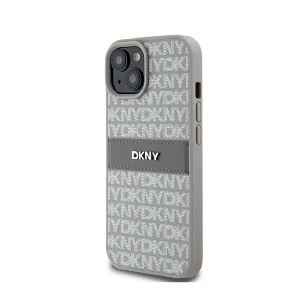 DKNY Leather Mono Stripe & Metal Logo - Case for iPhone 15 / 14 / 13 (beige)