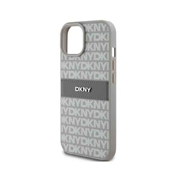 DKNY Leather Mono Stripe & Metal Logo - Case for iPhone 15 / 14 / 13 (beige)