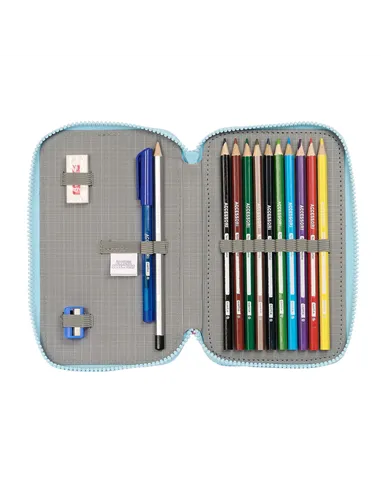 Double Pencil Case Gabby's Dollhouse Blue 12.5 x 19.5 x 4 cm (28 Pieces)