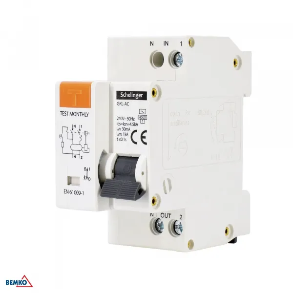 RESIDUAL CURRENT CIRCUIT BREAKER WITH OVERCURRENT PROTECTION 2P B 16A 30mA TYPE AC SCHELINGER