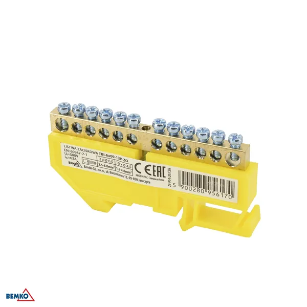 DIN RAIL TERMINAL BLOCK 6x9 YELLOW