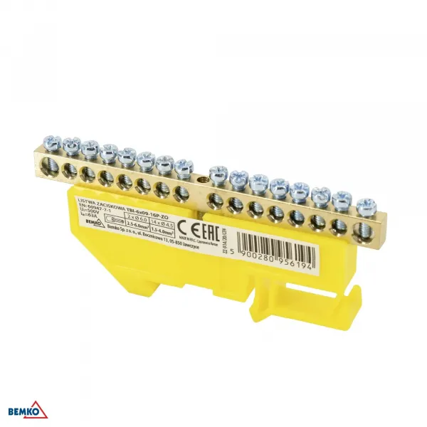 DIN RAIL TERMINAL BLOCK 6x9 YELLOW