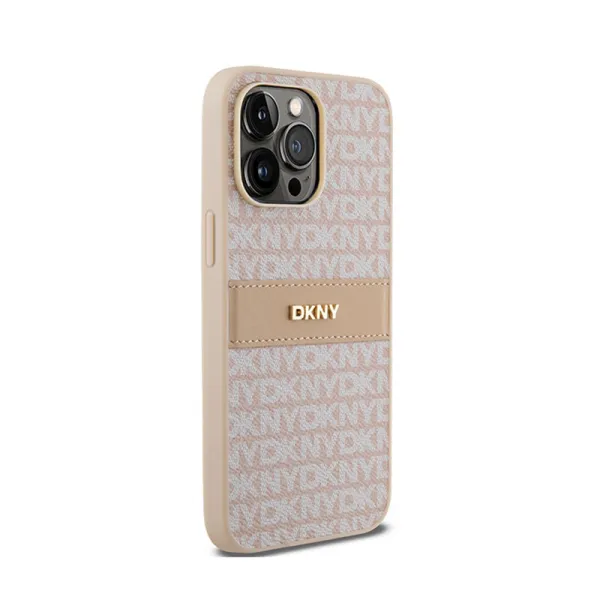 DKNY Leather Mono Stripe & Metal Logo - Case for iPhone 14 Pro Max (pink)