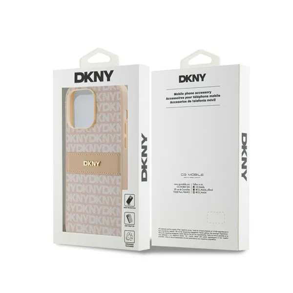 DKNY Leather Mono Stripe & Metal Logo - Case for iPhone 14 Pro Max (pink)