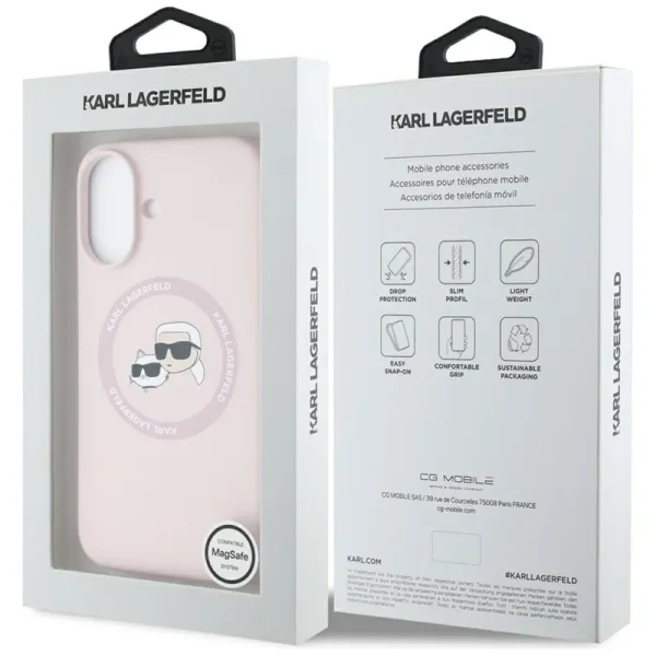 Karl Lagerfeld Silicone Double Heads And Circle MagSafe - Case for iPhone 16 (pink)