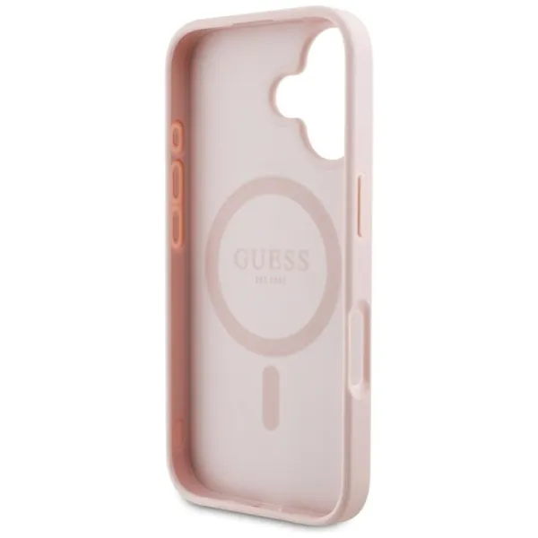 Guess Grained Hot Stamp Peony Triangle Logo MagSafe - Case for iPhone 16 (pink)
