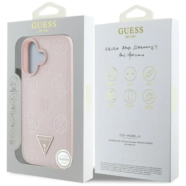 Guess Grained Hot Stamp Peony Triangle Logo MagSafe - Case for iPhone 16 (pink)
