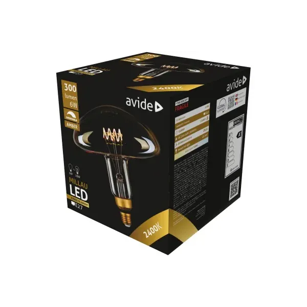 LED Jumbo Filament Millau 200x210mm Amber 6W E27 2400K Dimmable