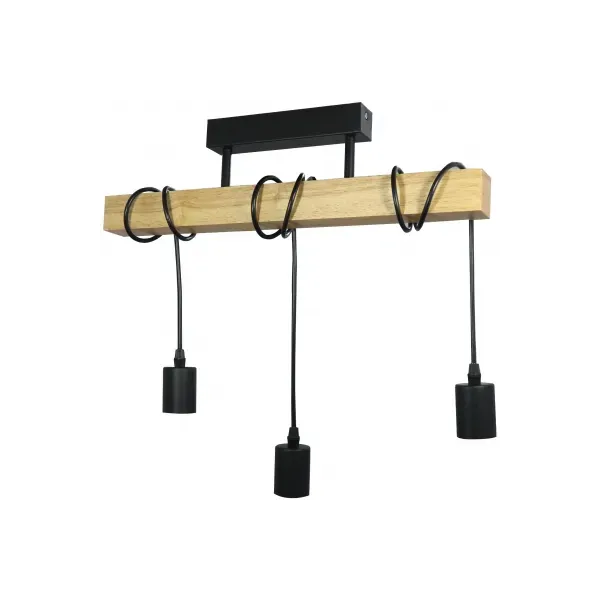 Pendant Lamp Madeline 3xE27 Sockets Wood/Black