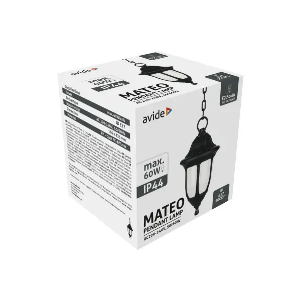 Outdoor Pendant Lamp Mateo 1xE27 Black IP44