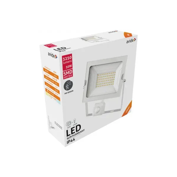 LED Flood Light Slim SMD 50W NW PIR White