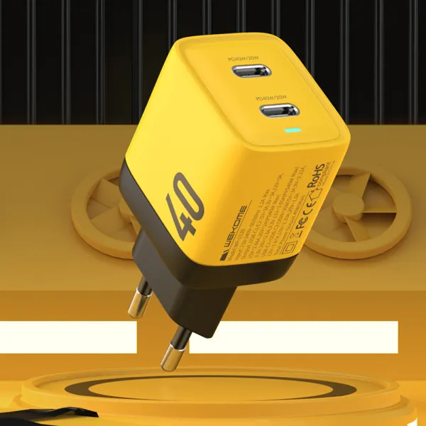 WEKOME WP-U128 - 2x USB-C Super Fast Charge GaN 40W mains charger (Yellow)